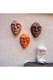 El Yapımı Yüz Heykeli Taş Duvar Dekoru 3'li Set, Modern Tasarım, Eskitme Taş Görünümlü Duvar Mask