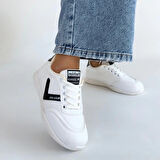 Jowen Beyaz Cilt Siyah Detaylı Bağcıklı Spor Ayakkabı