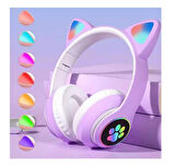 Kedi Kulak Kulaküstü Bluetooth 5.0 Kablosuz Kulaklık Led Işıklı Radyolu AUX SD KART GİRİŞLİ KULAKLIK
