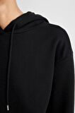 DeFacto Relax Fit Kapüşonlu Kanguru Cepli Kalın Basic Düz Siyah Sweatshirt W1240AZ24WNBK81