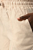 KADIN BELİ LASTİKLİ RAHAT KALIP %100 KETEN DÜZ RENK PANTOLON