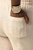 KADIN BELİ LASTİKLİ RAHAT KALIP %100 KETEN DÜZ RENK PANTOLON