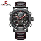 NAVİFORCE NF9160 SİYAH KAYIŞ KIRMIZI DİKİŞLİ  SPOR ERKEK KOL SAATİ