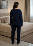 KADIN LACİVERT PELUŞ PİJAMA TAKIM