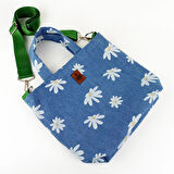 WoodyCord El Yapımı Papatya Baskılı Kot Çanta - Bahar Esintili ve Kullanışlı