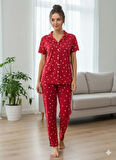 KADIN KIRMIZI DÜĞMELİ PİJAMA TAKIM