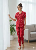 KADIN KIRMIZI DÜĞMELİ PİJAMA TAKIM