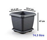 Omnipazar SO-HK05 Hisar Kare Tabaklı Saksı Takımı 74,3 lt Antrasit 3 Adet