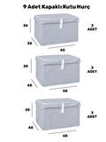 9'lu Set Kutu Hurç Farklı Boylarda Gardırop Baza Altı Düzenleyici Yorgan Yastık Saklama Kutusu