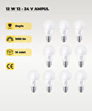 12W 12-24V  Ampul 6500K - Beyaz Işık - E-27 Duy - 10 ADET