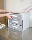 3 Bölmeli Kapaklı Çekmece Düzenleyici Hurç - Katlanabilir Kumaş Organizer