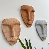 El Yapımı Taş Heykel Soyut Yüz Maske 3'li Set, Modern beton,eskitme taş görünümlü duvar dekor