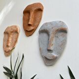 El Yapımı Taş Heykel Soyut Yüz Maske 3'li Set, Modern beton,eskitme taş görünümlü duvar dekor