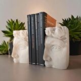 Dekoratif Beton Antik Yüz Gri Siyah Bej Heykel Biblo 3 Lü Set Masa Üstü Aksesuar Kitap Tutucu Dekor