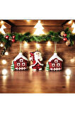 Yılbaşı Süsü 3'lü Noel Baba ve Ev Kırmızı 6 cm