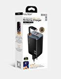 67W HIZLI ŞARJ PREMİUM KALİTE DAHİLİ  TYPE-C + USB-A ÇIKIŞ, MAKARA SİSTEMLİ DAHİLİ TYPE-C KABLOLU
