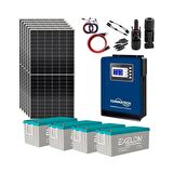 Güneş Enerjisi Solar Paketi 5kVA İnverter 6 x 550W Güneş Paneli 4 x 200Ah Jel Akü