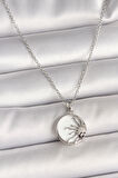 316L Çelik Gümüş Renk Zincir Beyaz Mineli Gün Batımı Model Kadın Kolye