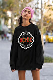 High AC DC Voltage Baskılı Unisex Oversize Rock Metal Sweatshirt