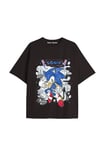 UNİSEX Bay Sonic Desenli Siyah Yazlık T-shirt