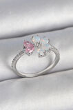 Pirinç Gümüş Renk Beyaz Mineli Pembe Zirkon Taşlı Çiçek Model Kadın Yüzük