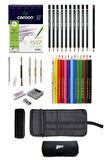 Canson A5 120 Gr 40 Yaprak Eskiz Defteri Faber-castell Grip Boya Kalemi Çantalı Çizim Eskiz Seti
