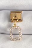 316L Çelik Gold Renk Sallantı Kare Zirkon Taşlı Nomination Charm