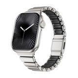 Apple Watch 40mm Uyumlu Kordon Premium Metal Kasa Silikon İç Kısım Tasarım Gümüş-Siyah