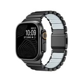 Apple Watch 44mm Uyumlu Kordon Metal Kasa Silikon İç Kısım Tasarım Siyah-Mavi
