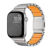 Apple Watch 44mm Uyumlu Kordon Premium Titanyum Kasa Silikon İç Kısım Tasarım Gri-Turuncu