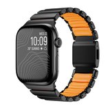 Apple Watch 42mm Uyumlu Kordon Premium Titanyum Kasa Silikon İç Kısım Tasarım Siyah-Turuncu