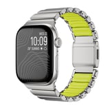 Apple Watch 10 46mm Uyumlu Kordon Premium Metal Kasa Silikon İç Kısım Tasarım Gümüş-Yeşil