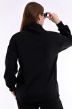 Fermuarlı Dik Yakalı Beli Büzgülü Uzun Kollu Rahat Sweatshirt