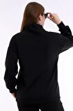Fermuarlı Dik Yakalı Beli Büzgülü Uzun Kollu Rahat Sweatshirt