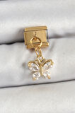 316L Çelik Sallantılı Zirkon Taşlı Kelebek Model Gold Renk Nomination Charm