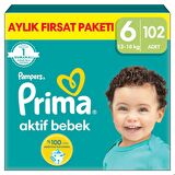 Prima Bebek Bezi Aktif Bebek 6 Beden 102'li Ekstra Large Aylık Fırsat Paketi 