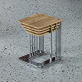 Ceylin 4lü Zigon Sehpa Mdf Tekerlekli Gümüş Ayak Atlantik Çam