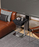 Ceylin 4lü Zigon Sehpa Mdf Tekerlekli Gümüş Ayak Siyah Mermer