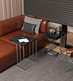 Ceylin 4lü Zigon Sehpa Mdf Tekerlekli Gümüş Ayak Siyah Mermer