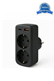 Çoklu Priz Yüksek Gerilim Korumalı 2'Lİ Priz 1XUSB 1XType-C Çıkışlı Grup Priz Çoğaltıcı