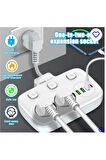 Akım Korumalı 2'li Ayrı Anahtarlı Priz, 2x Priz, 3x USB, 1x Type-C, 2 mt Kablo, Hızlı Şarj