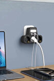 Akım Korumalı Priz 2 USB + 2 Type-C Girişli 2 Metre Kablosu Anahtarlı ve Duvara Monte Edilebilir