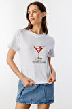 Kadın Cocktail Baskı Desenli Kısa Kollu Organik Pamuklu Bisiklet Yaka Crop T-shirt COCKTAIL-T-SHIRT