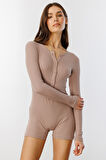 GENIUS STORE Fitilli Uzun Kollu Kısa Tulum Romper UZUNKOL-TULUM