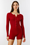 GENIUS STORE Fitilli Uzun Kollu Kısa Tulum Romper UZUNKOL-TULUM