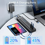 Acasis DS516PB - 16 Port 5Gbps USB-A 3.0, USB 2.0, Type-C 3.0, Akıllı Şarj Portu, Alüminyum Kasa, 60W Güç Adaptörlü, LED Işıklı, USB / Type-C Çoklayıcı , Akıllı Şarj HUB (DS-516PB)