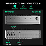 Acasis EC3901 Thunderbolt 3/4/5 Uyumlu, 4x 8TB 2230/2280 SSD Destekli, B&M / M Key, Mac OS, Windows Uyumlu, Fanlı Raid SSD Disk İstasyonu