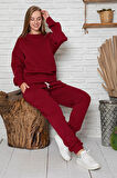 Bordo Kadın 2 Iplik Sweatshirt Kapüşonsuz Takım