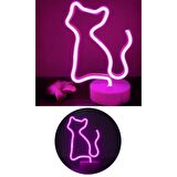 PEMBE KEDİ  NEON LED IŞIKLI MASA LAMBASI 