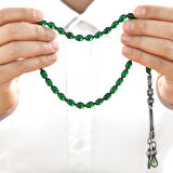  1000 Ayar Gümüş Kazaz Püsküllü Arpa Kesim Zümrüt Yeşil Ateş Kehribar Tesbih 